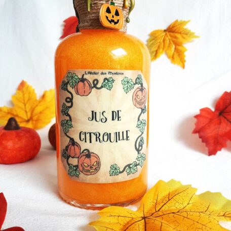 Jus de citrouille halloween l'atelier des mysteres vue étiquette