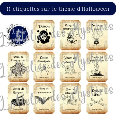 Étiquettes halloween curiosité PDF à télécharger l'atelier des mystères